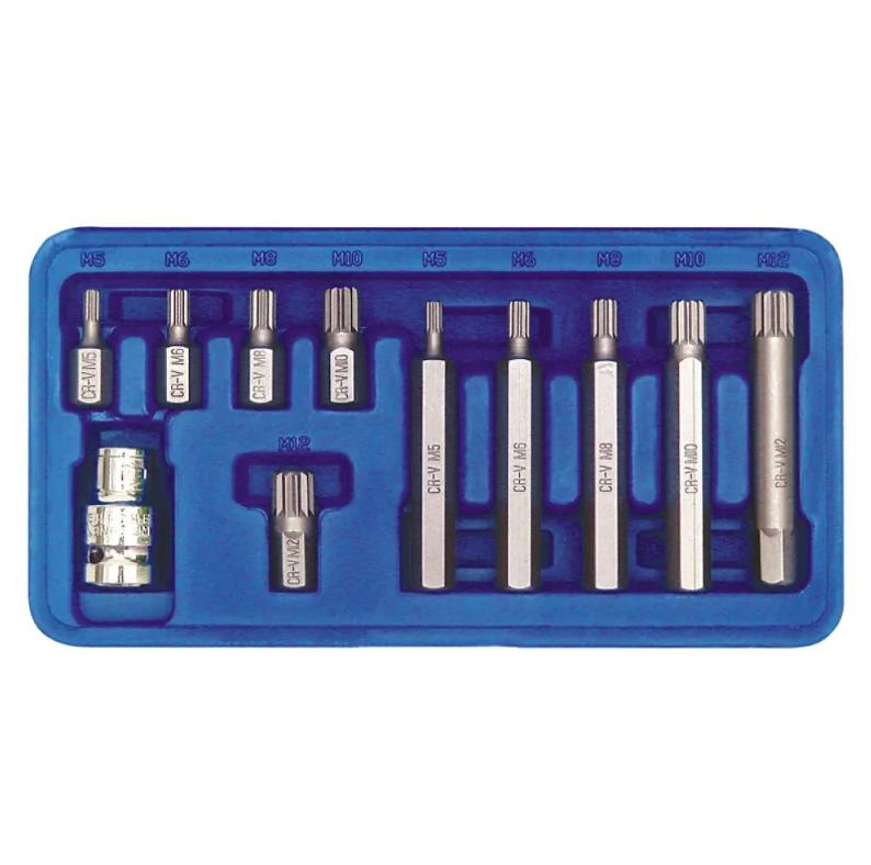 Набор звездочек SPLINE (М) 3/8", 1/2" (M5-M12) удл. 30, 75мм 11 предм. АвтоДело