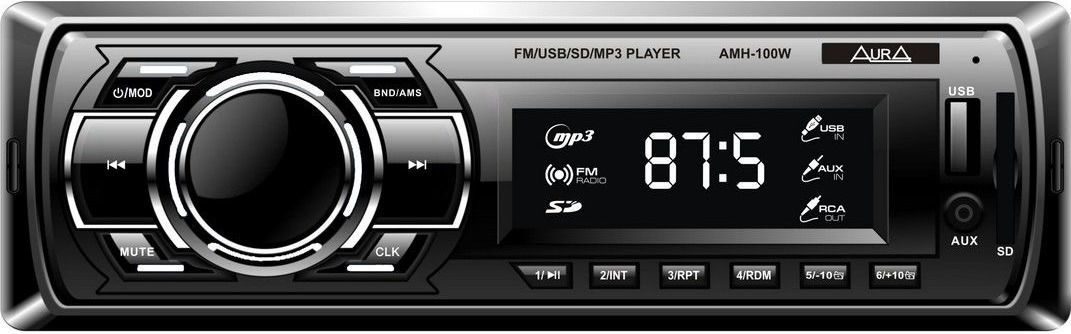 Автомагнитола AURA USB-ресивер 4х36W USB/SD/FM/AUX/1RCA белая подсветка AMH-100W